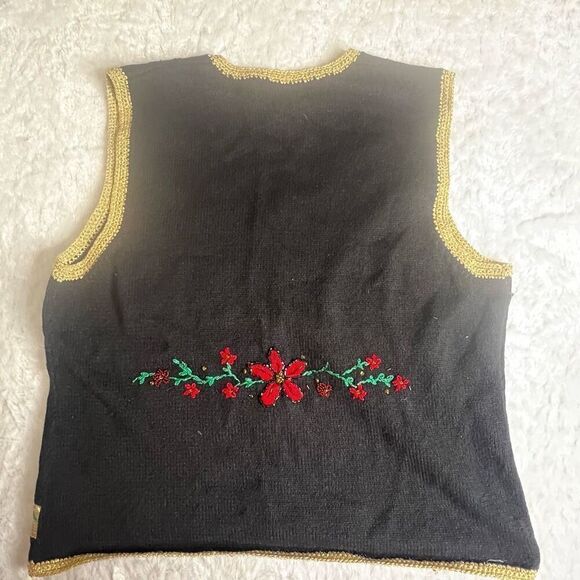 Designer Originals Studio JoyChristmas Black Embroidered Knit Vest Size XL - Picture 2 of 5